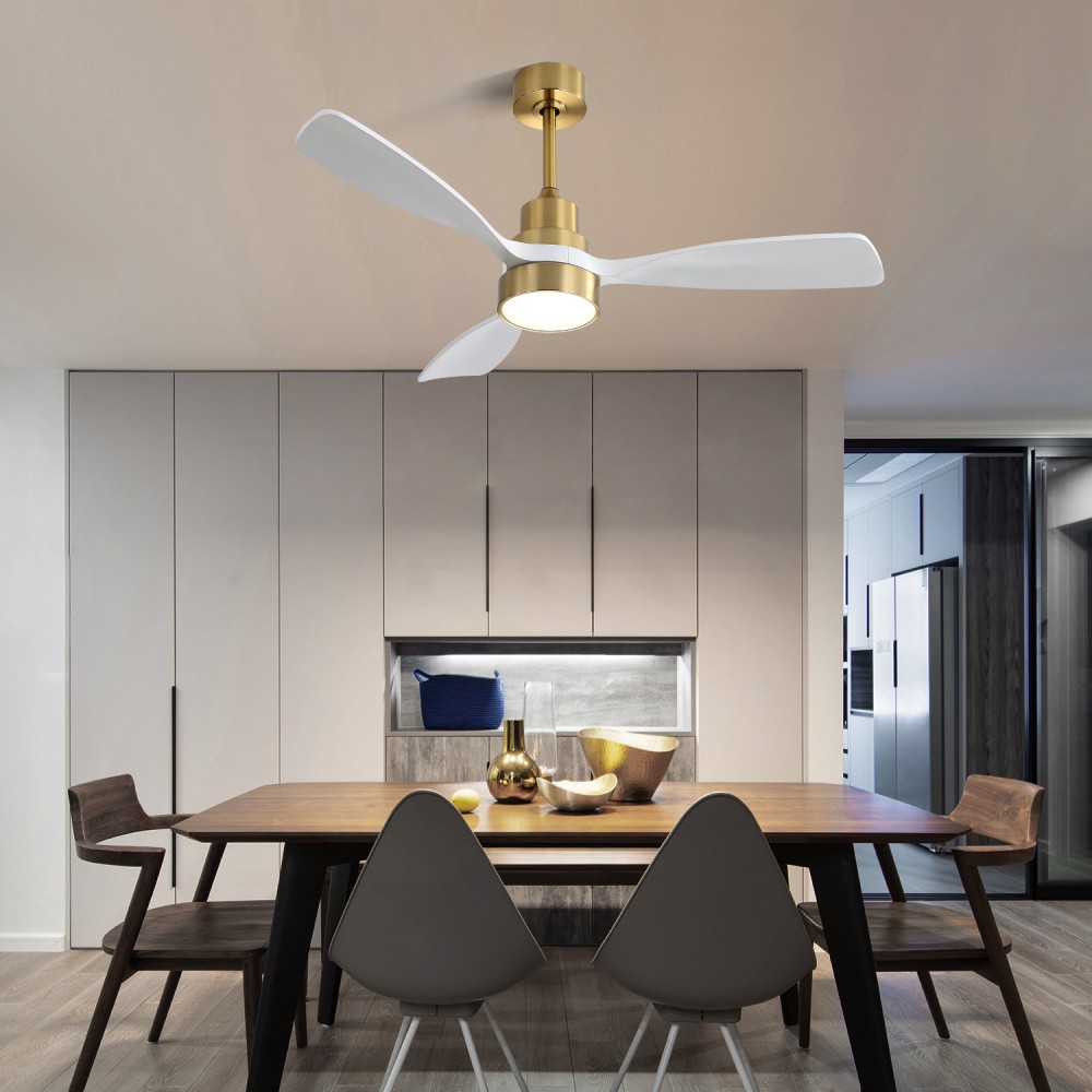 Ceiling Fan With Light 3 Solid Wood Blades Remote Control Reversible DC Motor