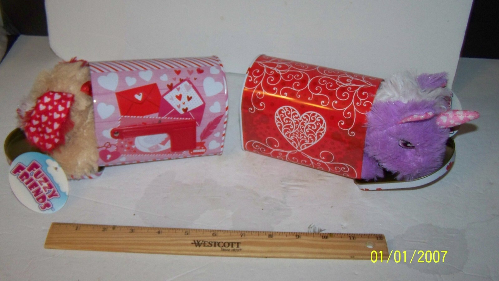 Valintine days metal mail boxes with stuffed animals small