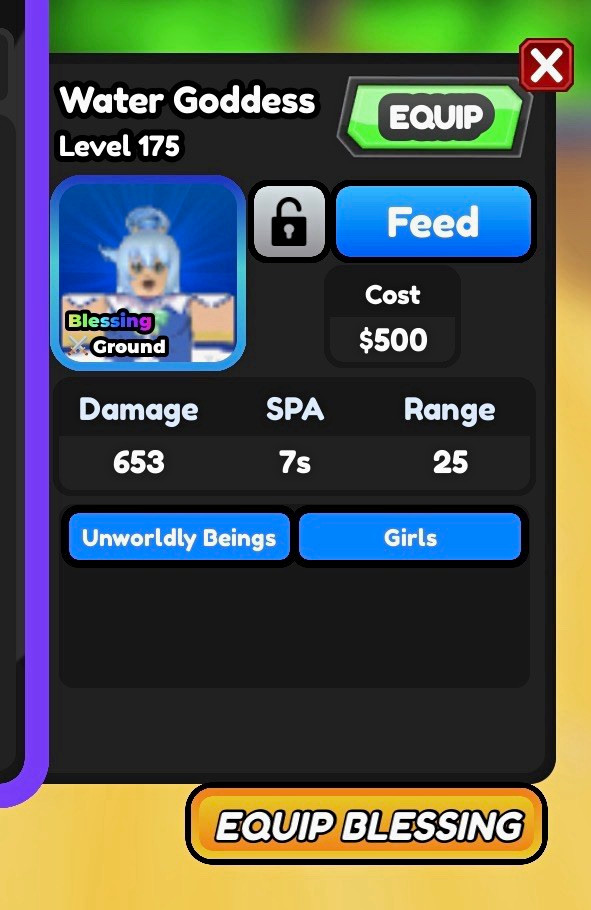 Water Goddess Level 175 Blessing Ground Virtual In-Game Collectible Game Item