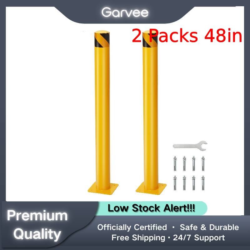 2 Packs 48in Yellow Steel Safety Bollard Post 4.5in Diameter 24 Anchor Bolts