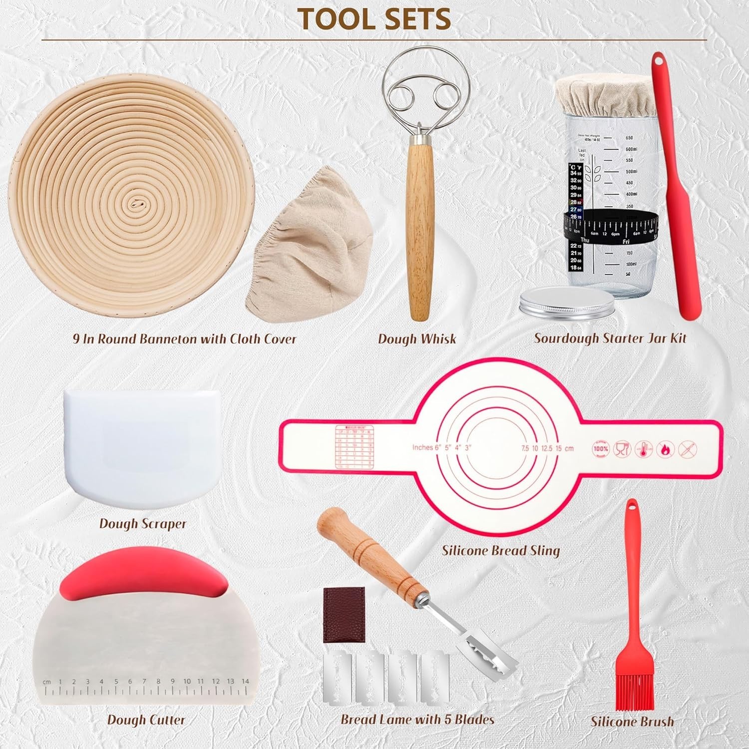Bread Proofing Kit Sourdough Starter Jar Banneton Basket Baking Supplies