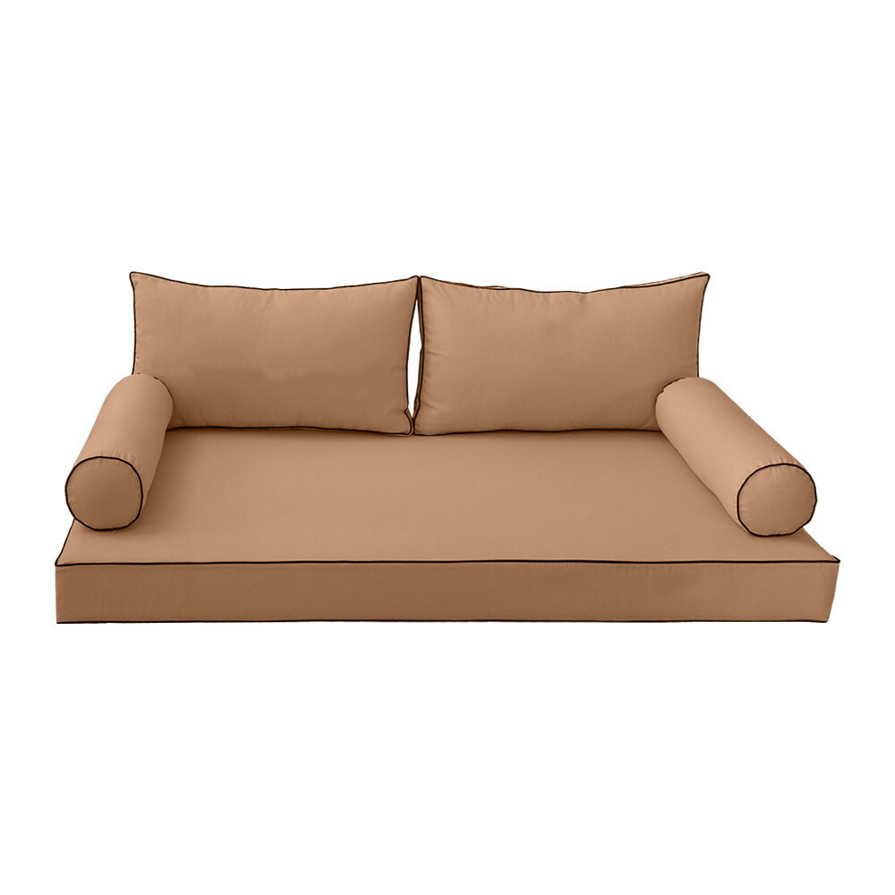 S2 5PC Contrast Pipe Daybed Mattress Cushion Bolster Complete Set-Twin-XL AD104
