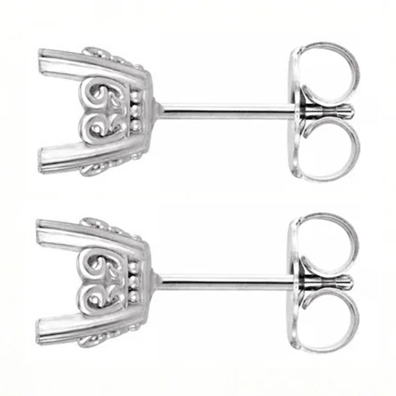 Earring Mountings 14K White Gold Round Cut Butterfly Scroll Friction Back -Pair