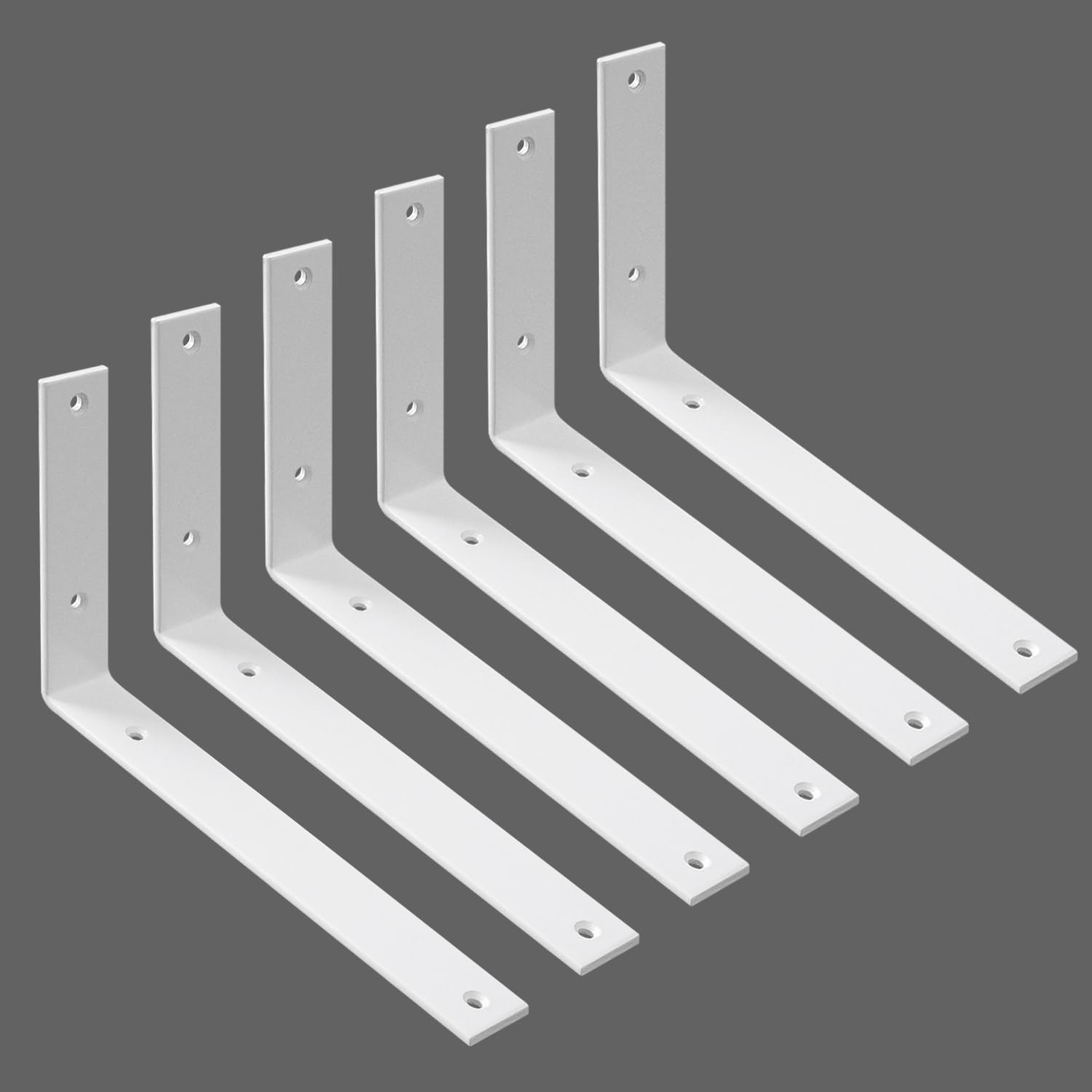 Shelf Brackets 10 Inch White L Brackets 5mm Thick 6 Pack - Heavy Duty Wall