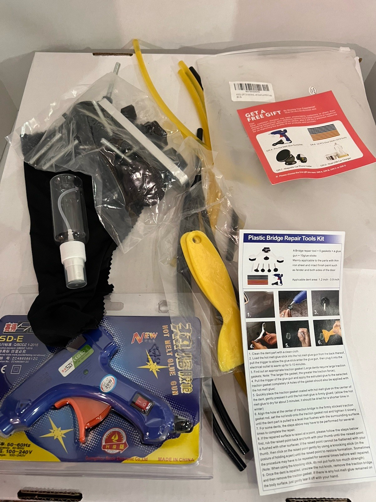 Gliston Plastic Bridge Repair Tool Kit- Bridge, Gaskets, Glue Gun, Sticks- New