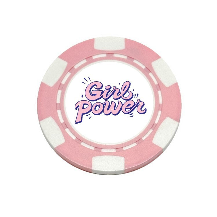 Pink Girl Power - Dia-magnetic Clay Poker Chip Golf Ball Marker Card Guard