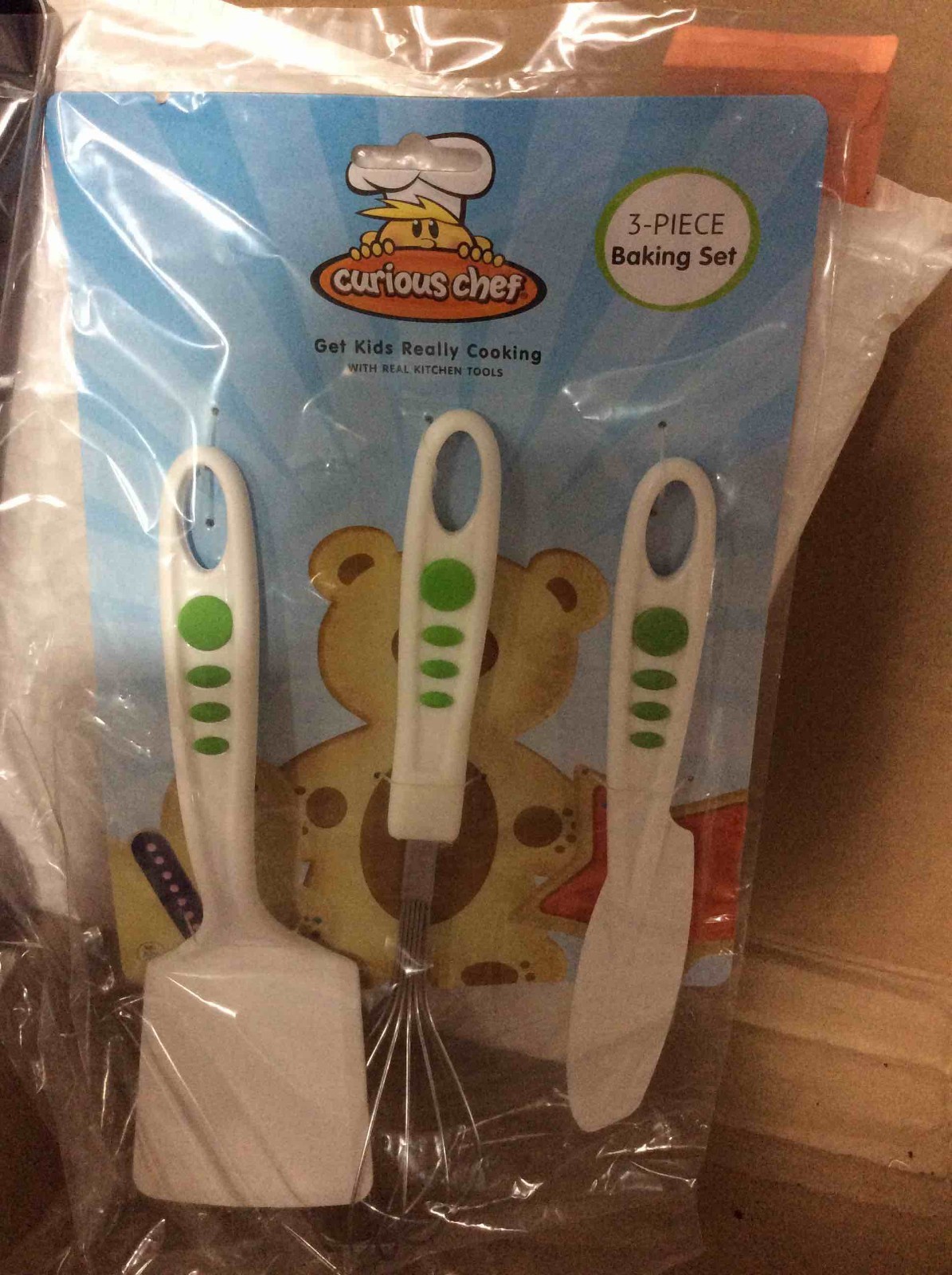 Curious Chef 3 Piece Kids Baking Set Whisk Spatula Plastic Knife New Sealed