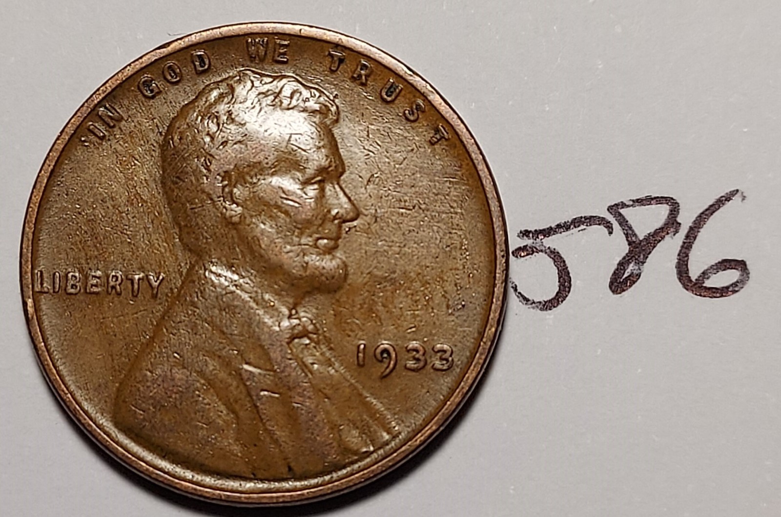 1933 Lincoln Wheat Cent  VF #586