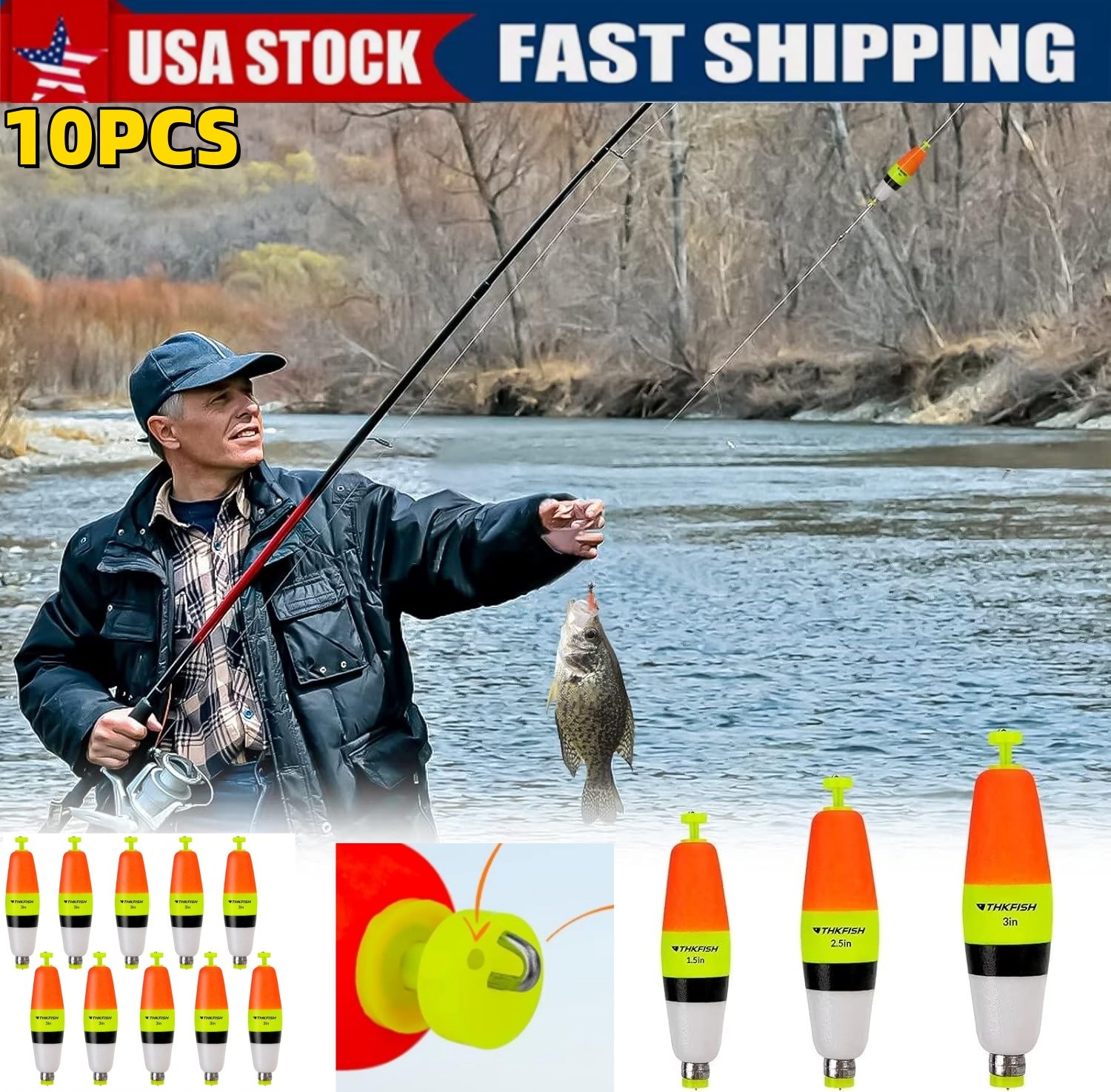 10PCS Fishing Floats Fishing Bobbers, Oval Foam Fishing Floats Slip Bobbers US