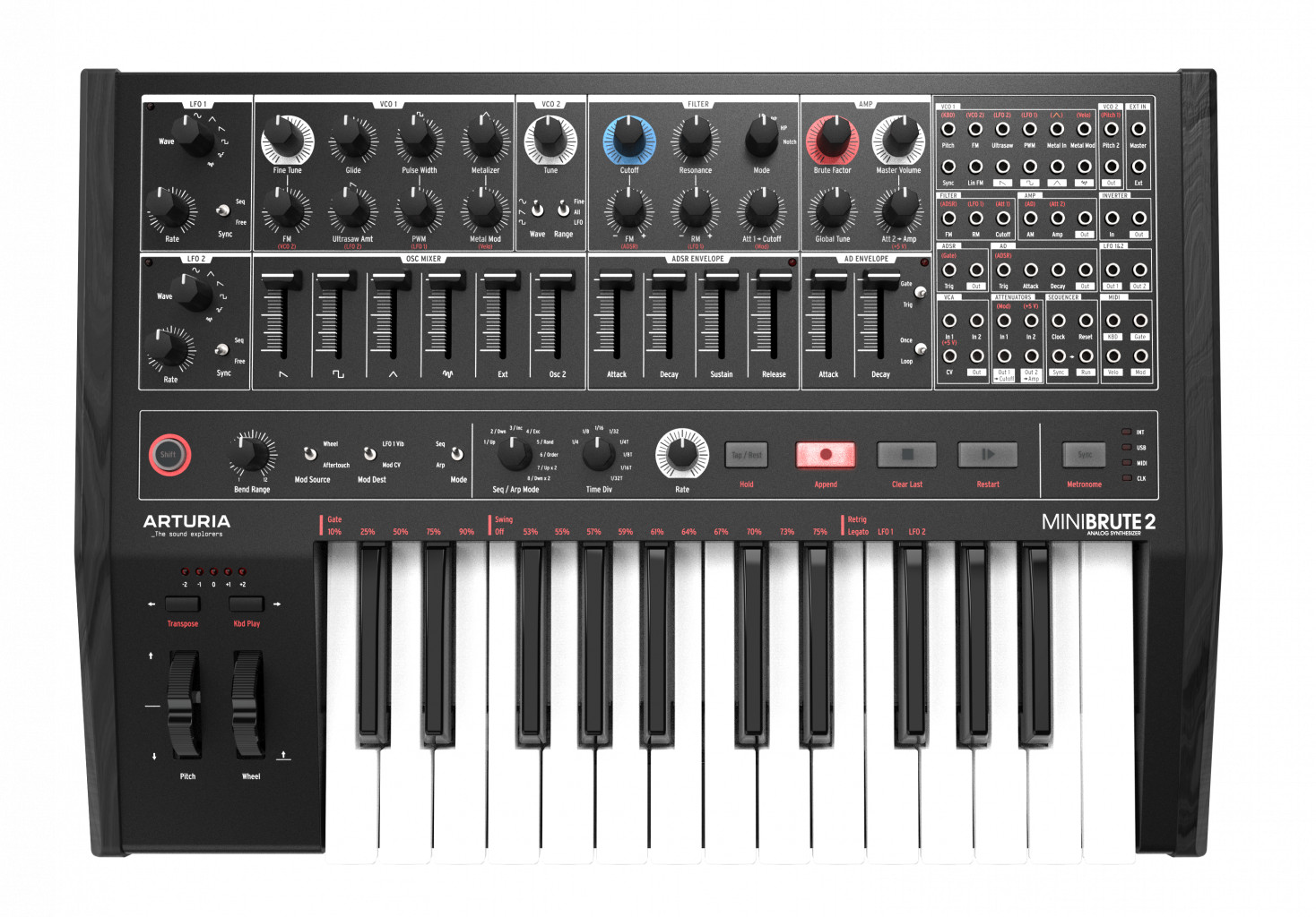 Arturia MiniBrute 2 Noir Semi-Modular Monophonic Analog Synthesizer (Black)