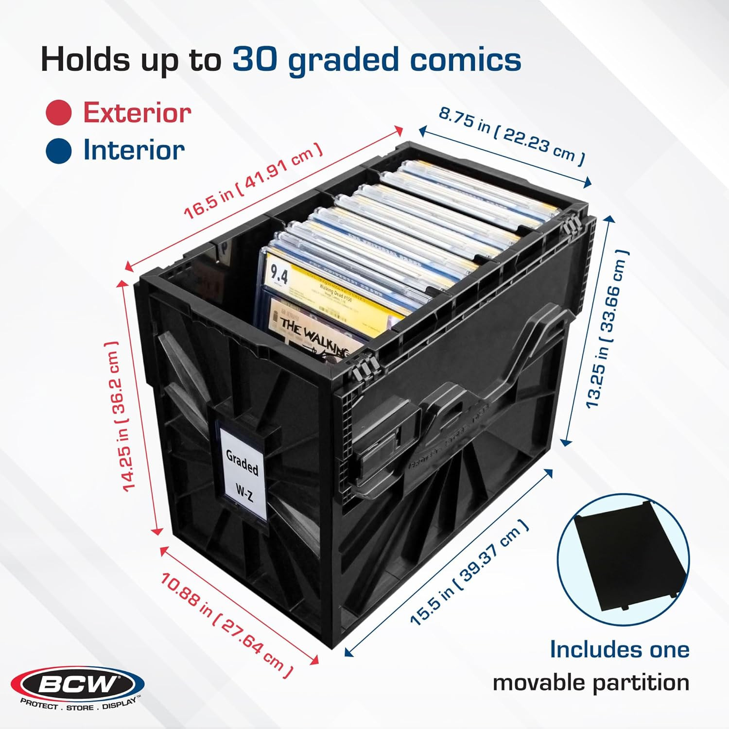 Stackable Black Comic Book Bin (5 Pack) - Holds 30 Graded Comics