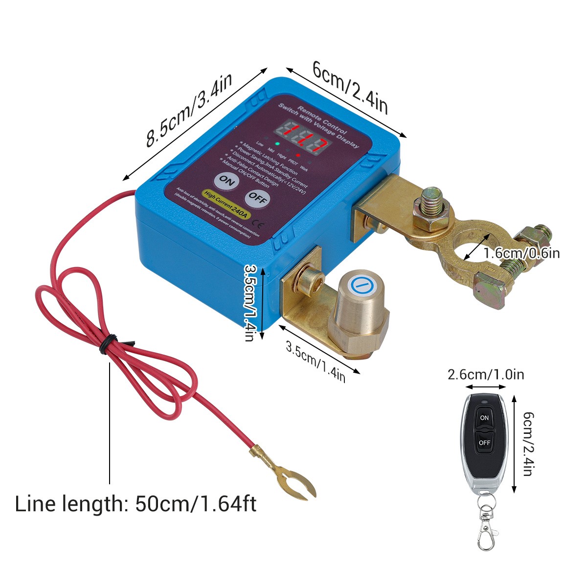 12V 240A Remote Battery Disconnect Switch Car Kill Switch w/LED Voltage Display