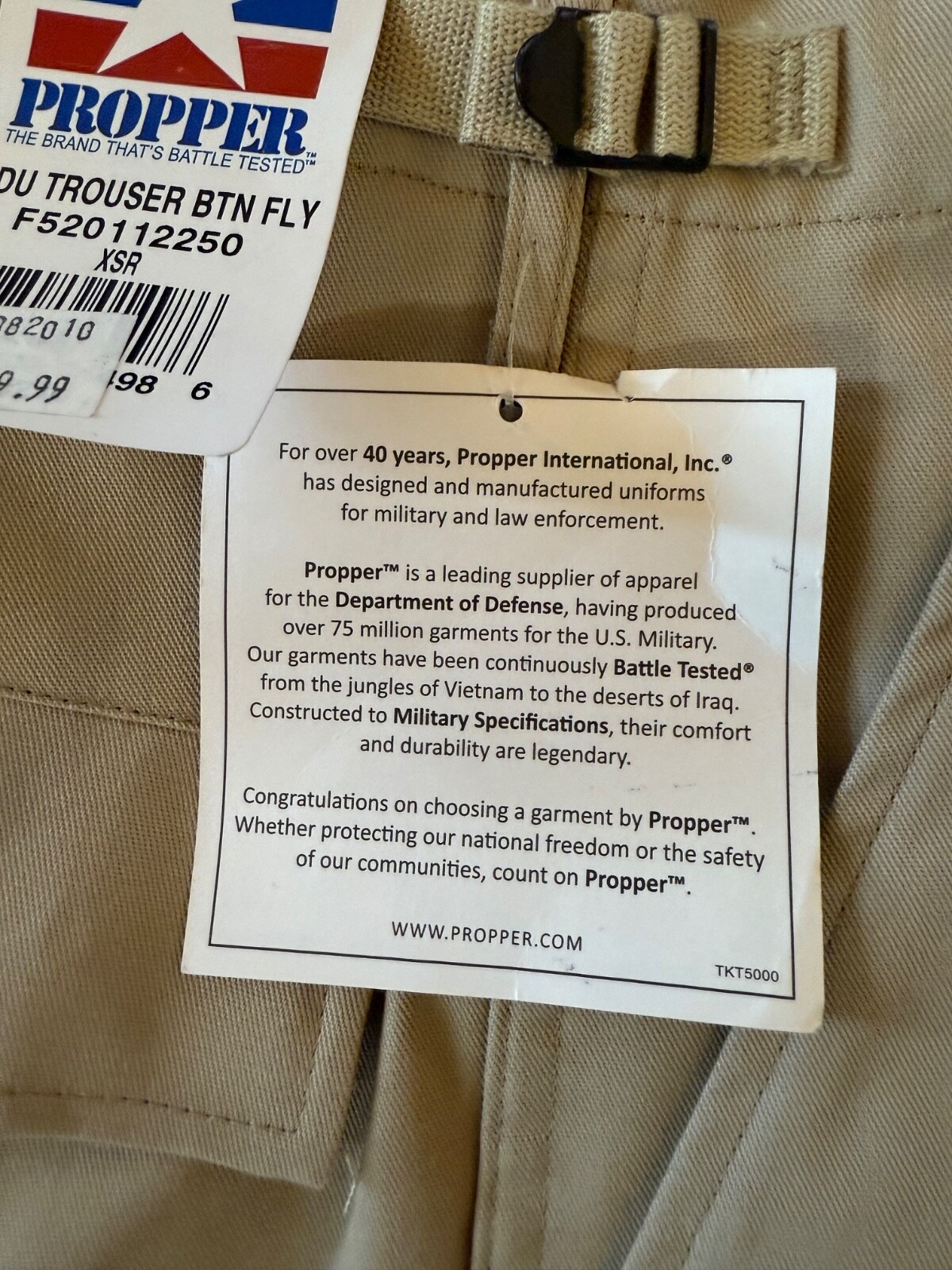 Propper BDU Trouser Khaki Button Fly Size X-Small Regular New!
