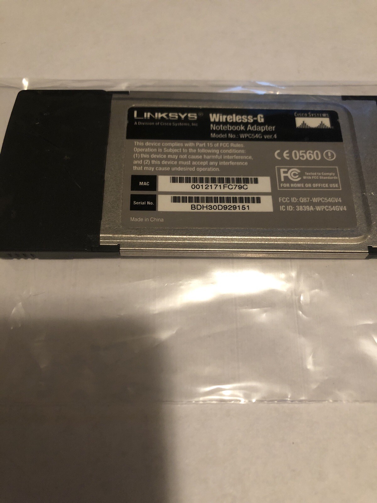 Linksys Wireless-G Notebook Adapter 2.4 GHz Cisco