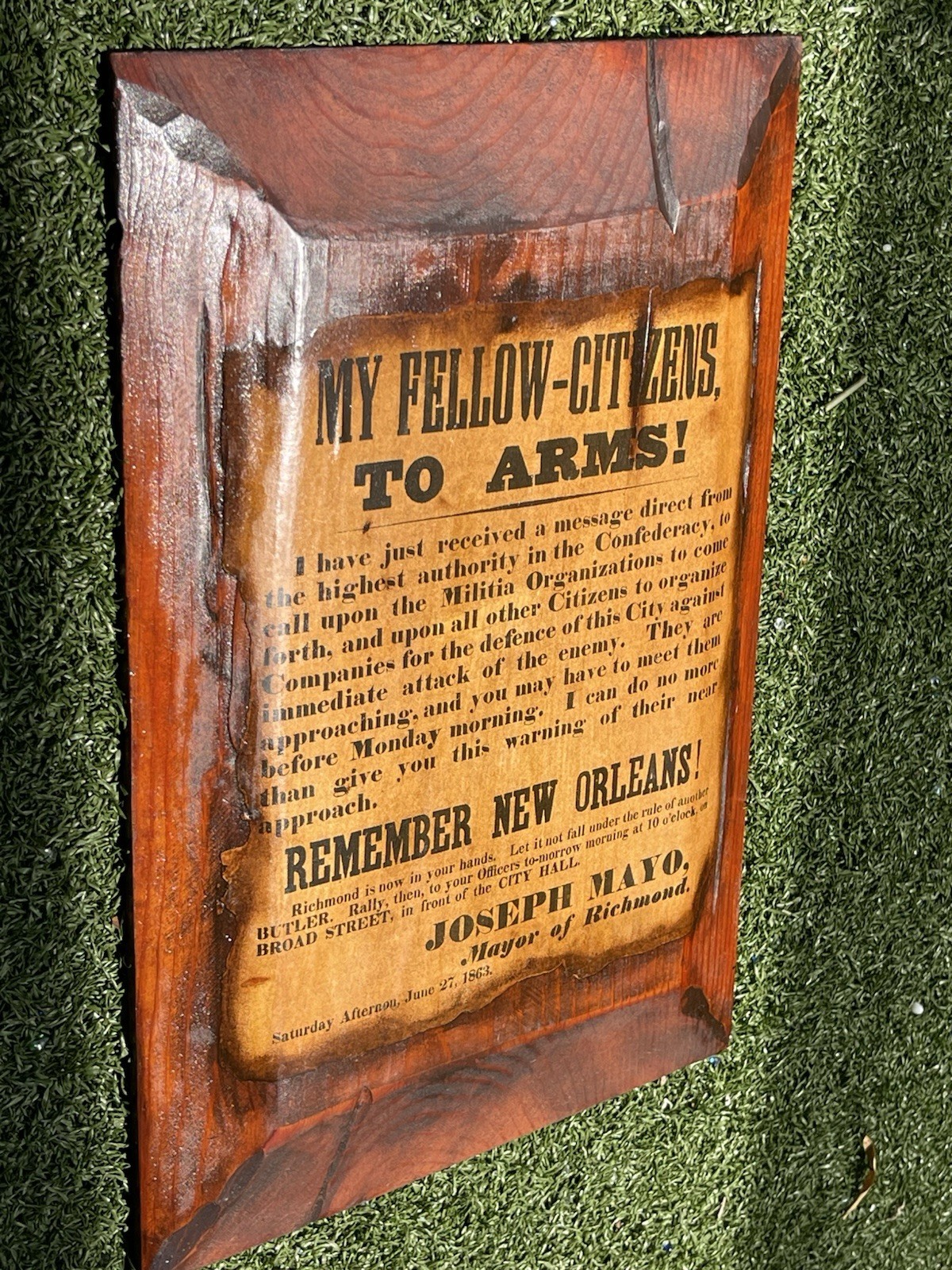 Civil War Confederate Broadside Reproduction Plaque – “To Arms! Remember New Orl