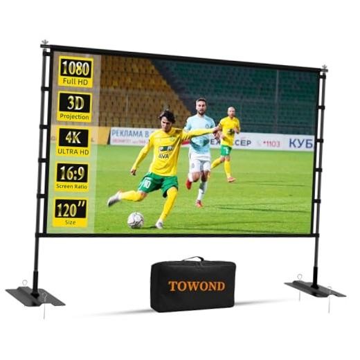 Projector Screen with Stand, Outdoor Movie Screen for Backyard and 120 inch