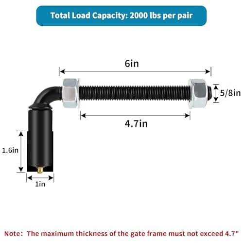 5/8" J-Bolt Hinge, Heavy Duty Gate Hinge, Adjustable Barrel Hinge, Total Load