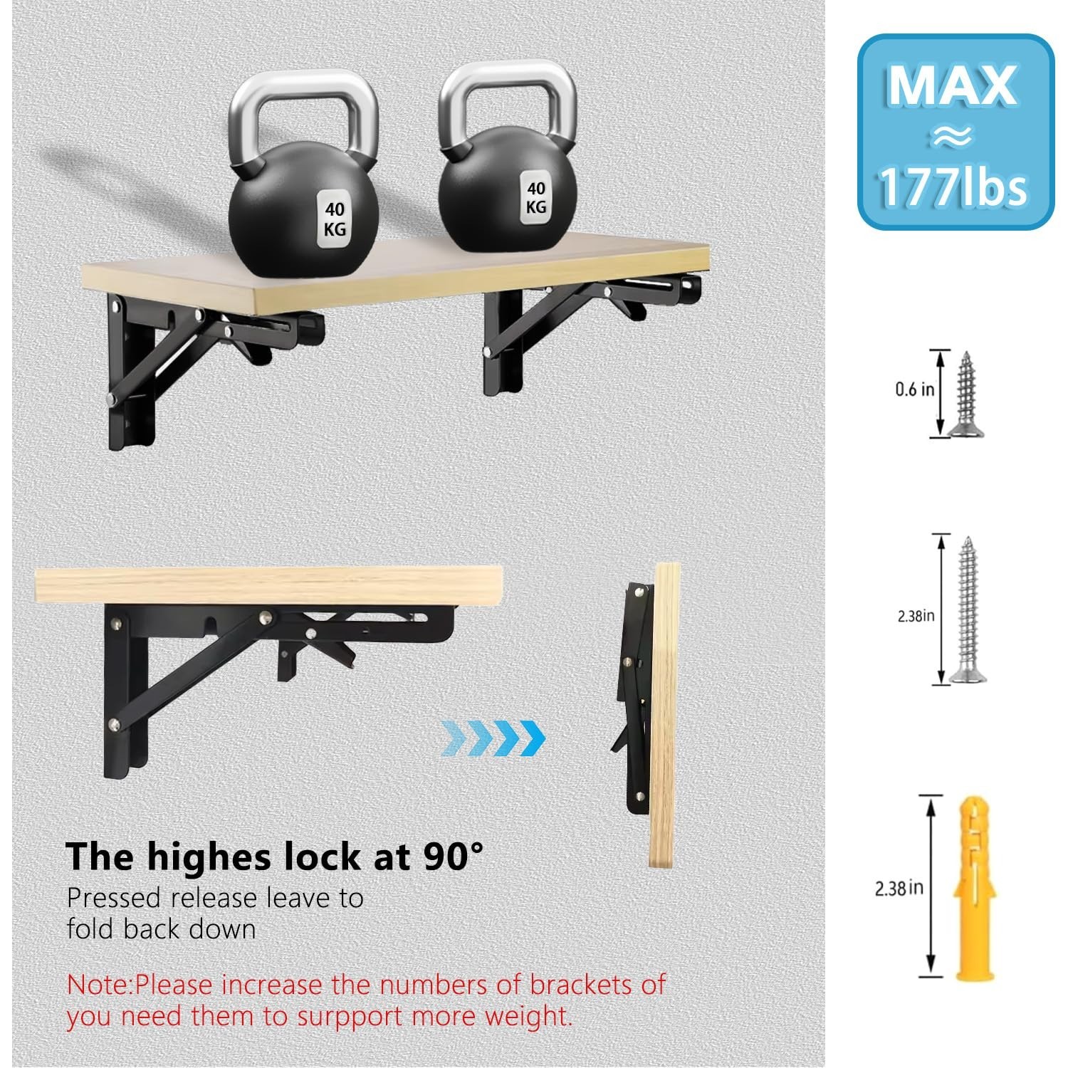 Folding Shelf Bracket 24 Inch 2PC Wall Mounted Collapsible Heavy Duty Foldabl...