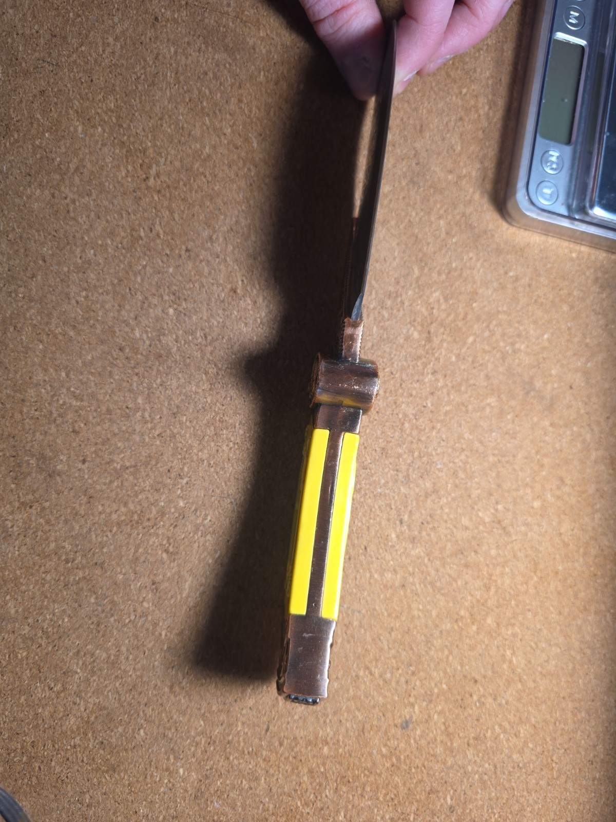 Decorative Kinfe, Deer Pattern, Bronze Accents And Yellow Handle