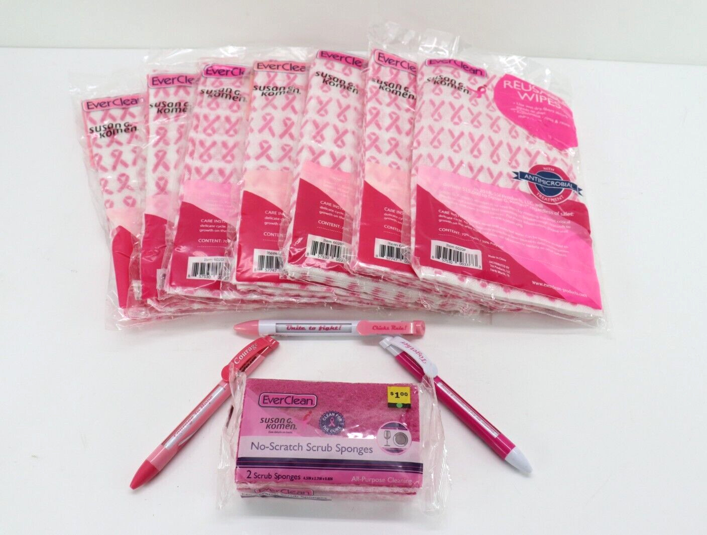Breast Cancer Awareness Bundle Ever Clean Reusable Wipes, Sponges No Scratch NEW