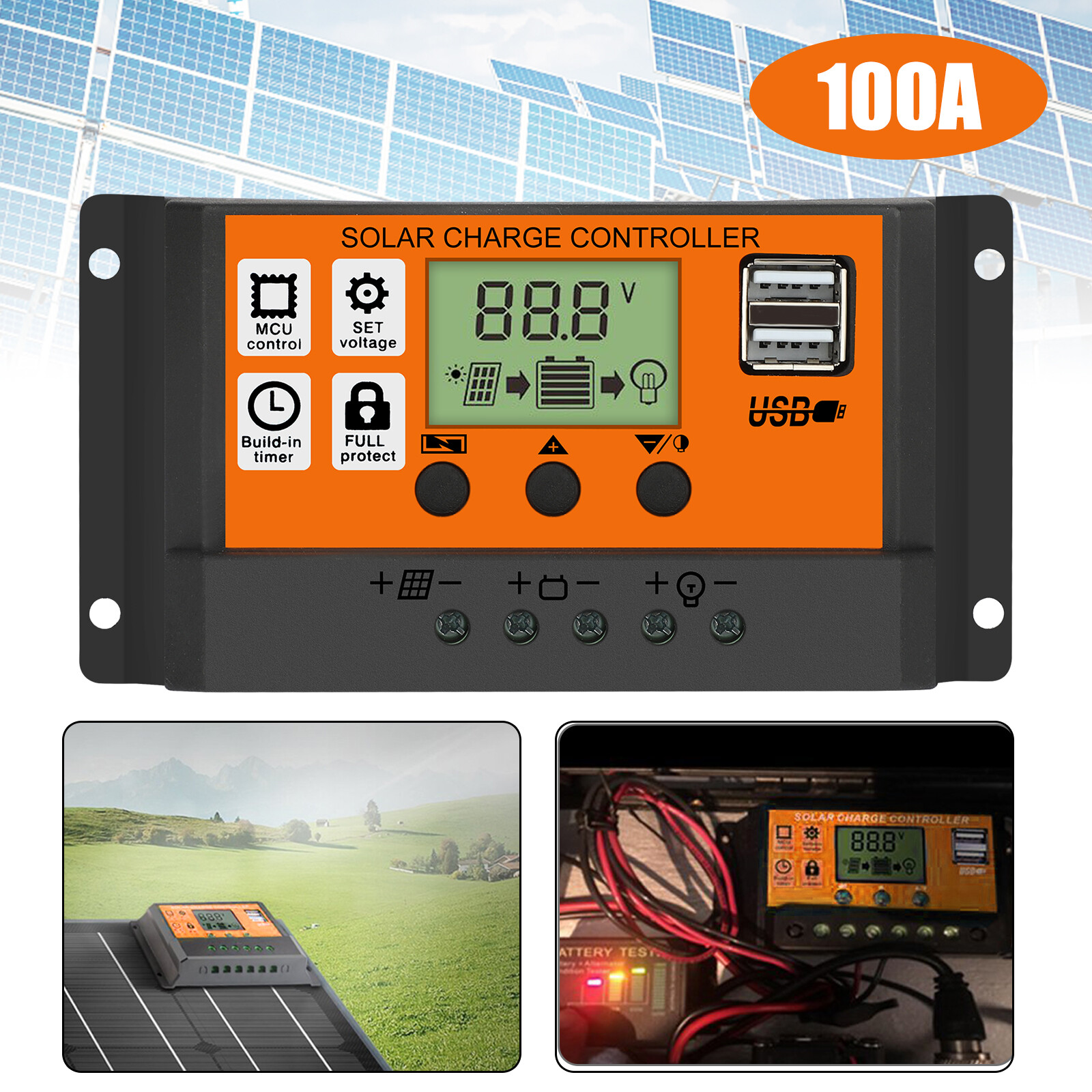 100A MPPT Solar Panel Kit Regulator Charge Controller Auto Focus Tracking12V 24v