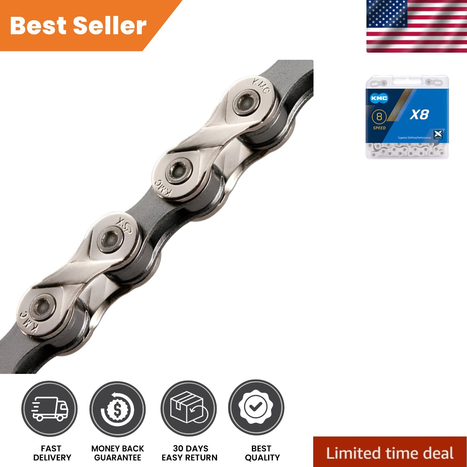 Durable X8 Chain 8SP - Alloy Steel, Easy Install for Road and Mountain Biking