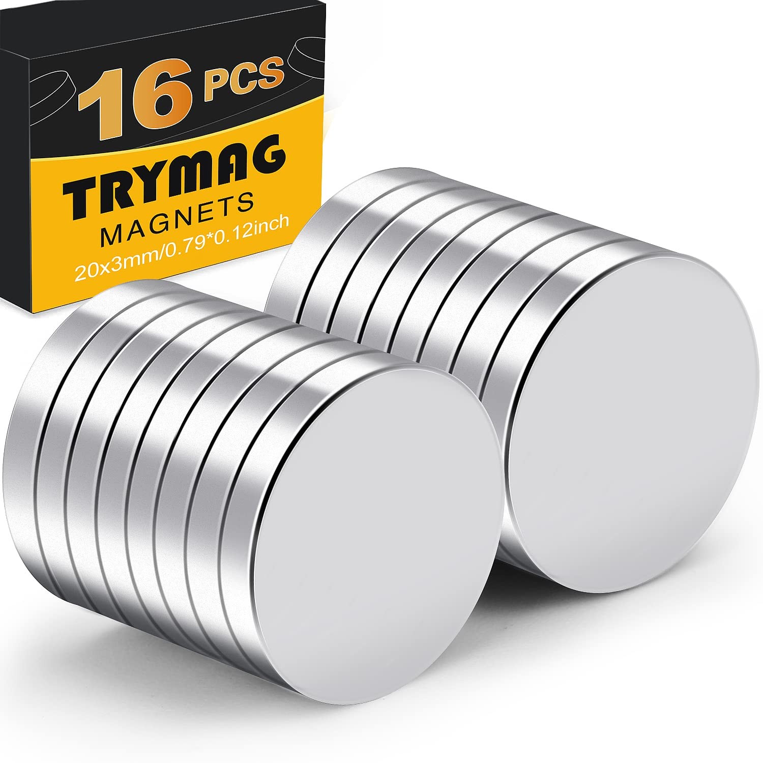 TRYMAG 20x3mm Neodymium Magnets 16Pcs Strong Small Round Refrigerator Office