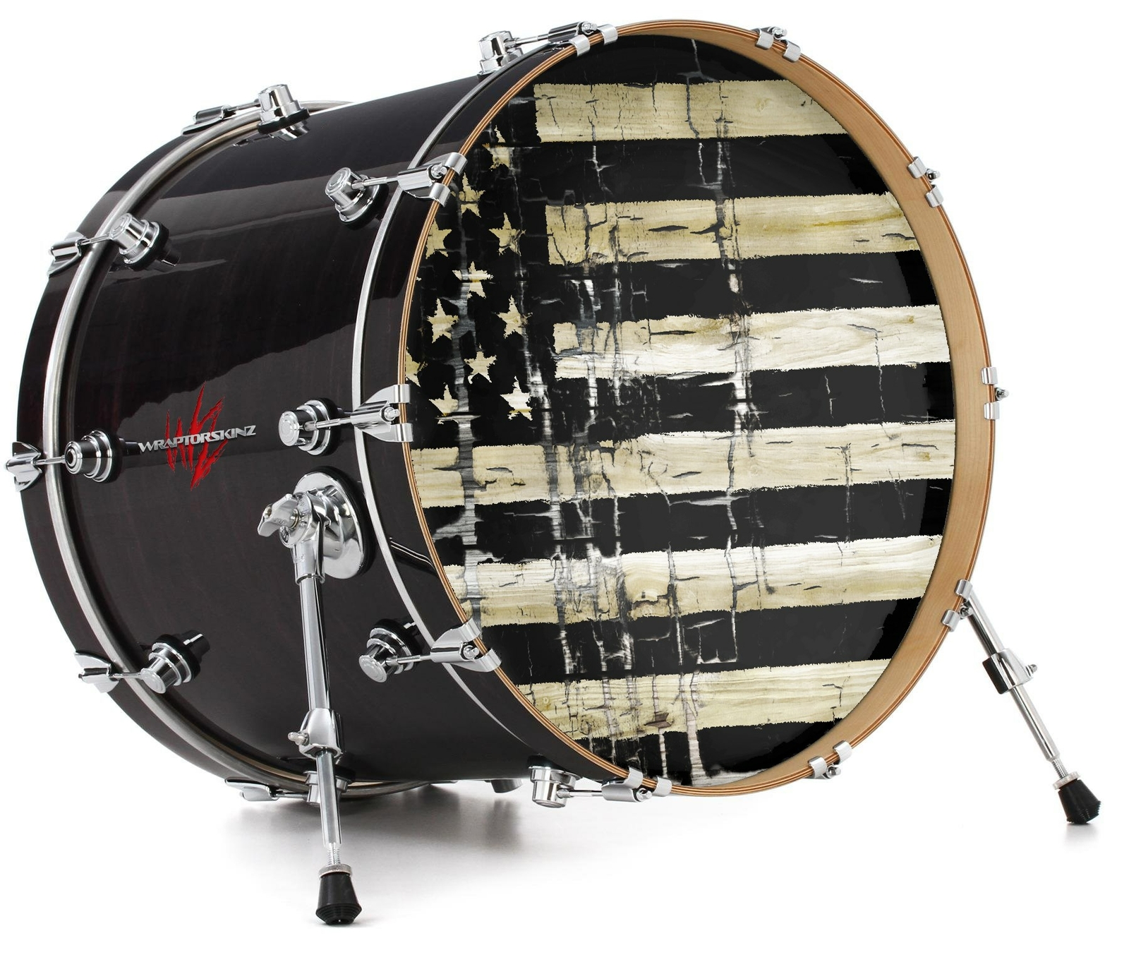 Decal Skin FITS 22" Bass Kick Drum Painted Cracked Black USA American Flag