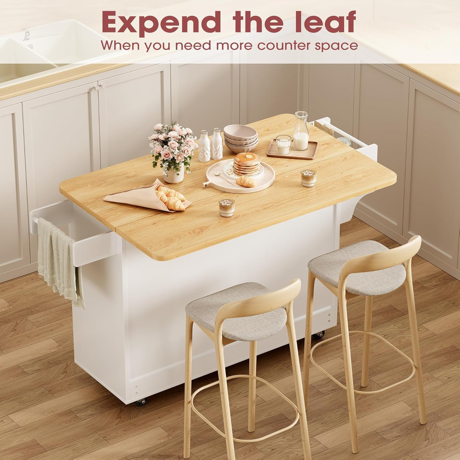 Kitchen Island with Storage, 41.7" Rolling Cart with Drop Leaf, Portable Island