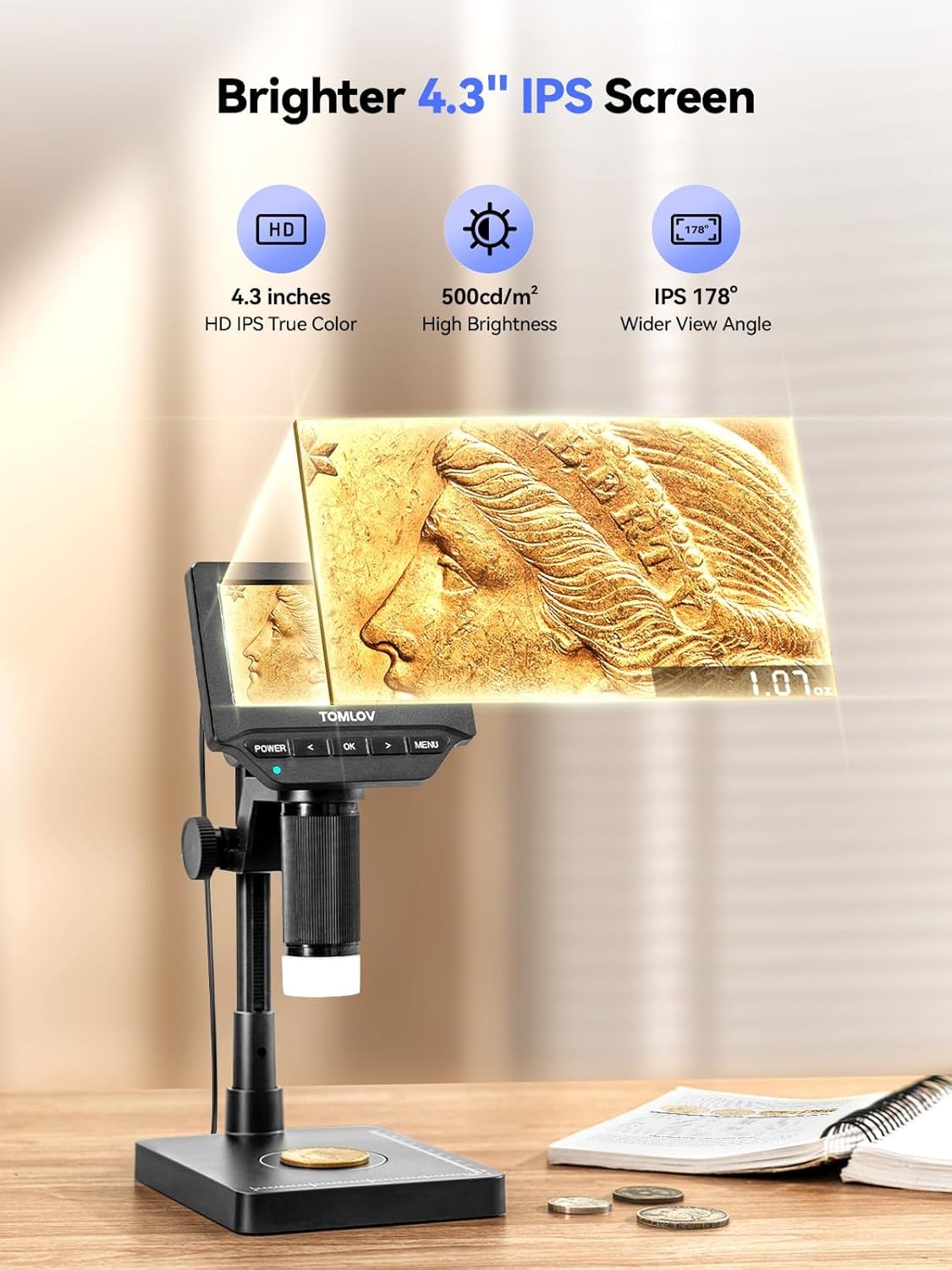 TOMLOV 200X Digital Microscope with Screen Error Coin Collector Scale Microscope