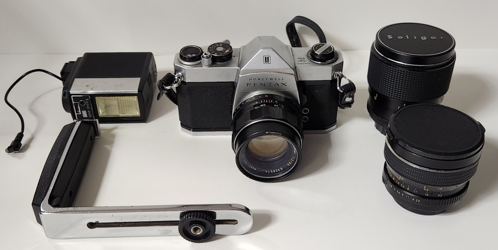 Honeywell Pentax SP 500 Camera with 2 Extra Lenses & Flash