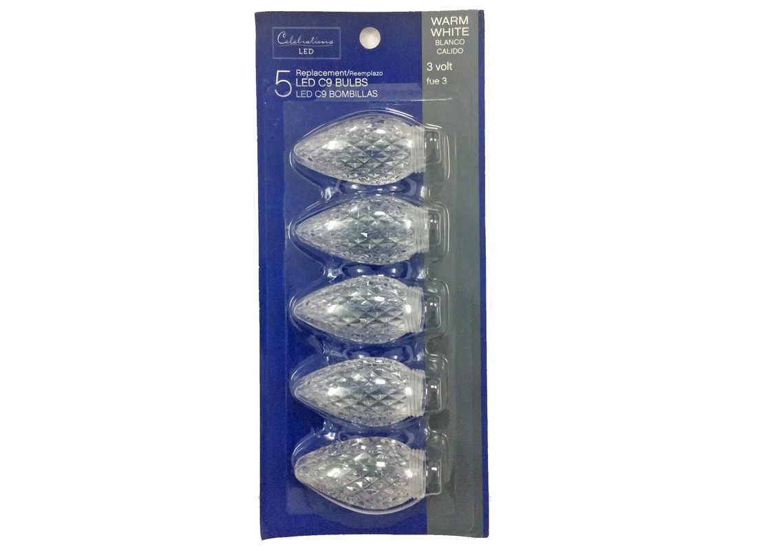 Christmas Light Bulbs LED C9 Clear/Warm White 5 ct Replacement Faceted