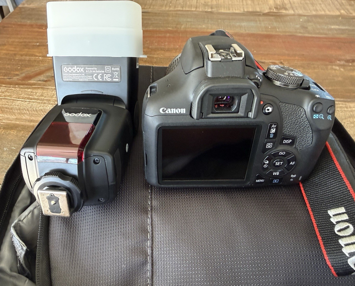 Canon EOS 2000D 24.1 MP DSLR Camera Bundle w/ Godox Flash & Backpack Bag