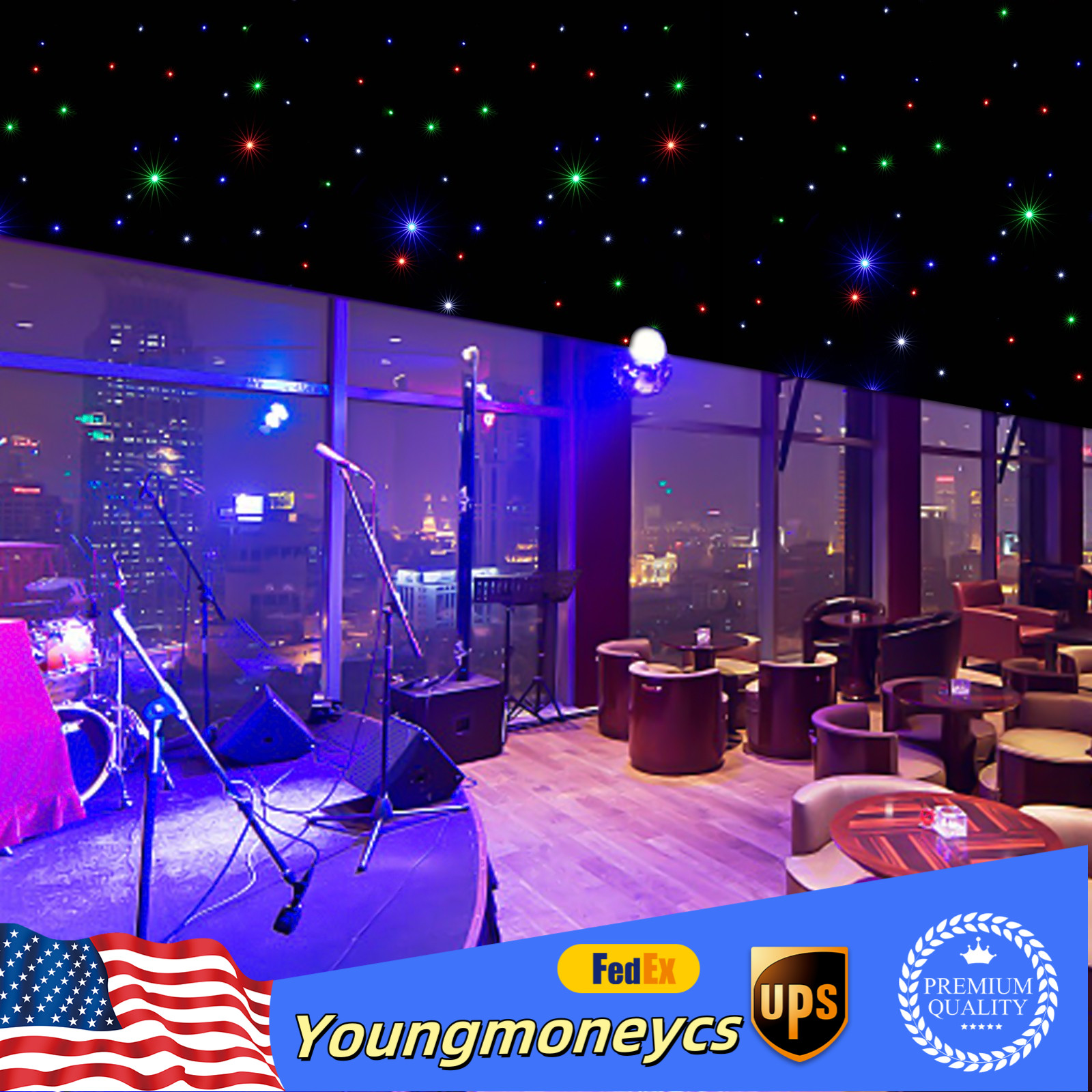 Star Stage Backdrop 20x10 ft LED Star Curtain Starry Sky Background DMX w/Remote