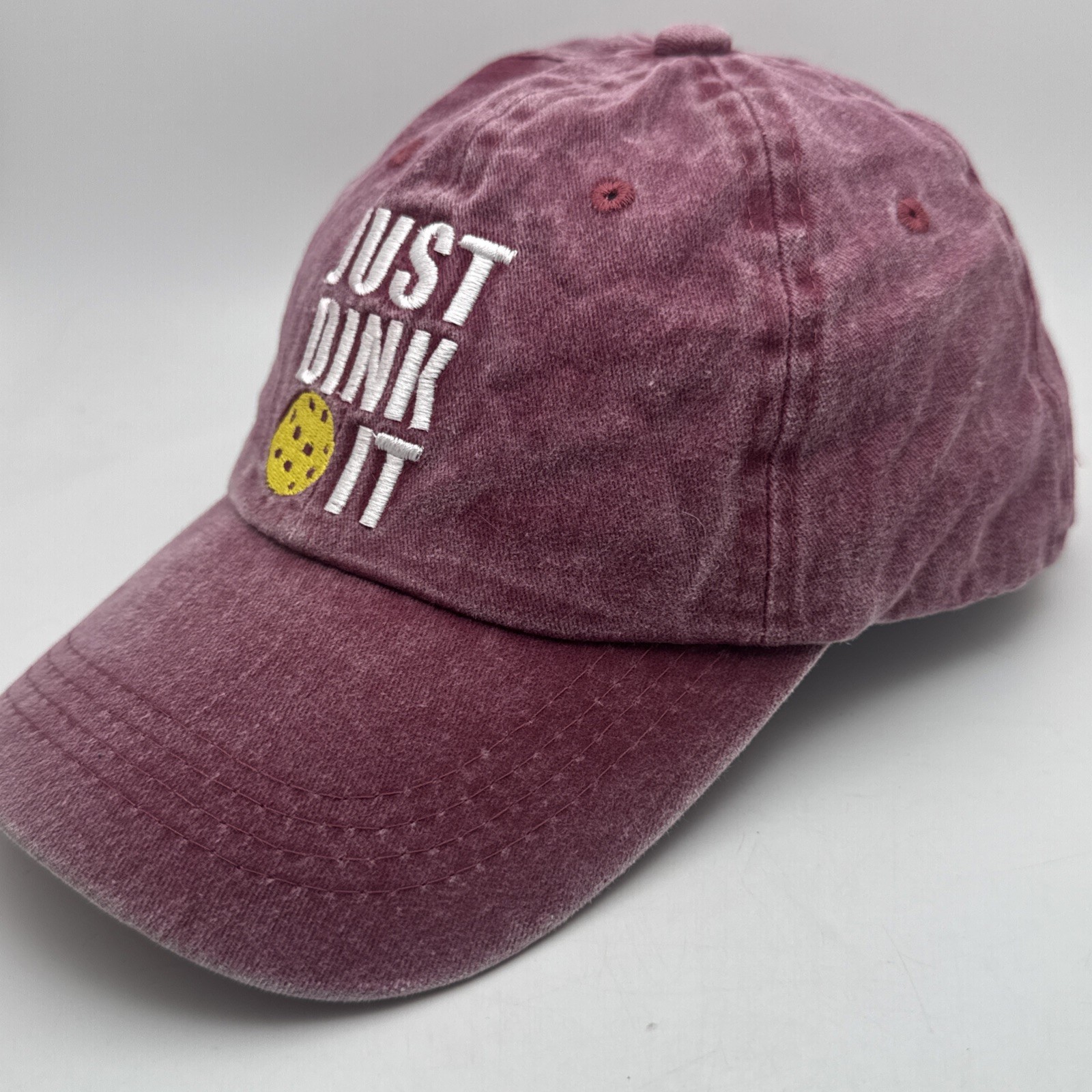 “Just Dink It” Pickleball Hat Cap Washed Maroon Strapback Adjustable