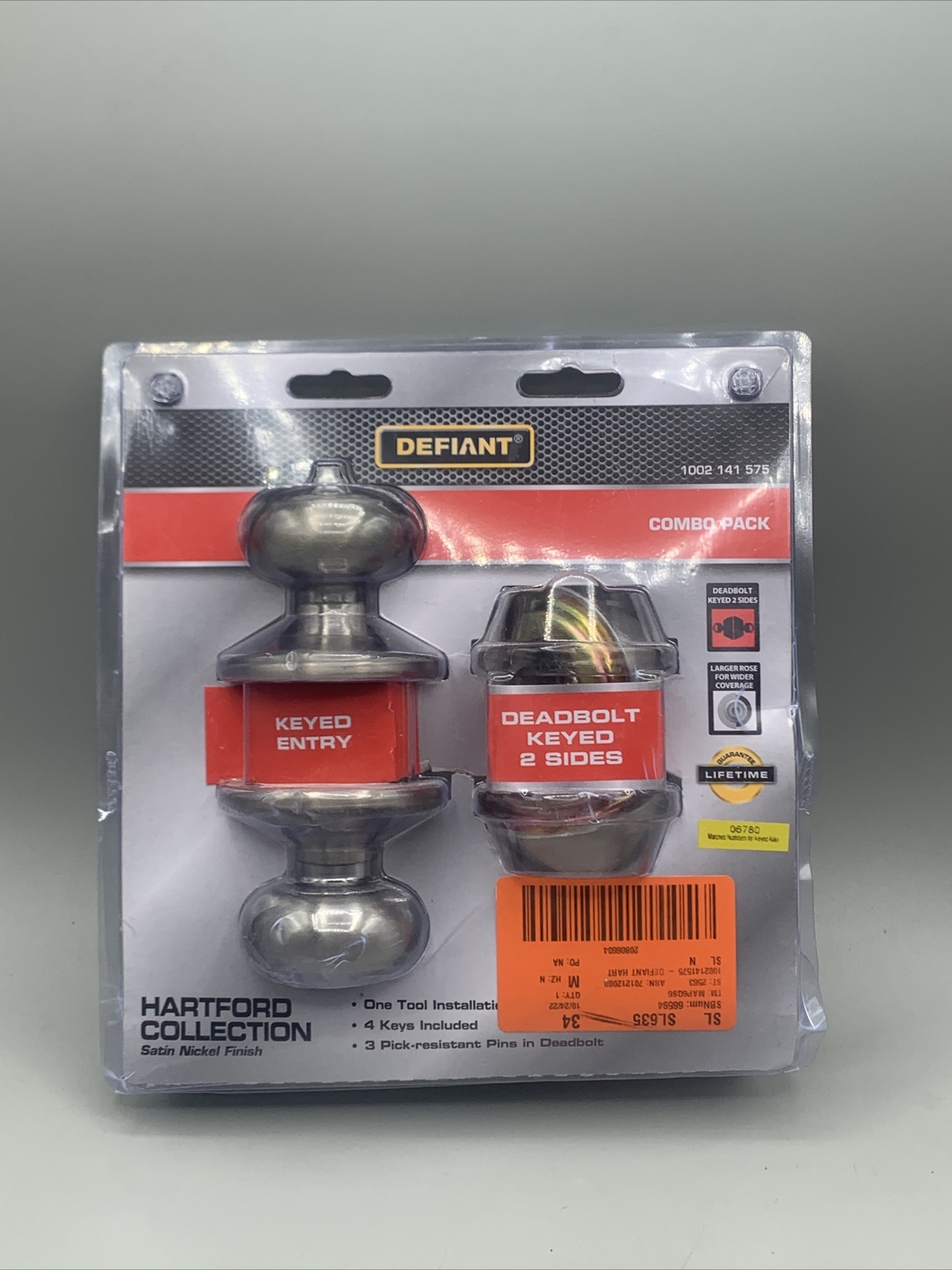 Defiant Hartford Satin Nickel Entry Knob And Single Cylinder Deadbolt Combo Pack