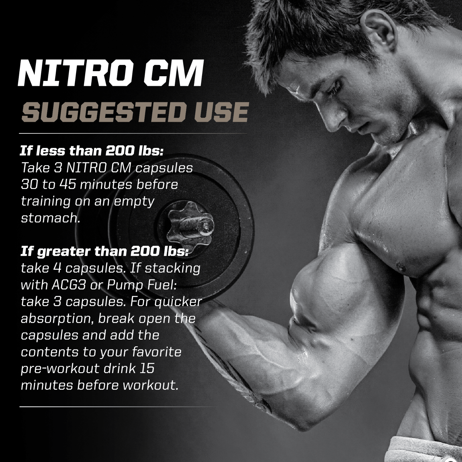 NITRO CM - Nitric Oxide Formula for Muscle Pumps & Performance - (180 Capsules)