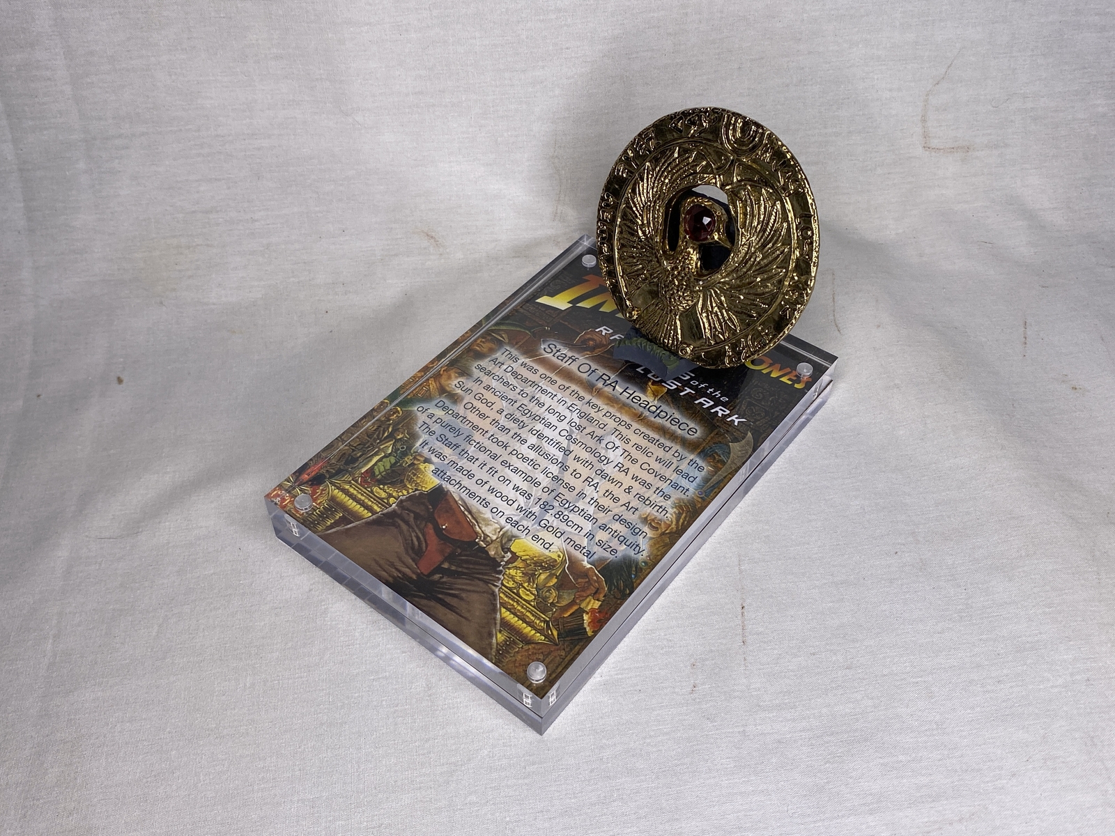 Indiana Jones, Staff of RA Headpiece, Gold, Metal, Red Jewels, Plaque, Easel