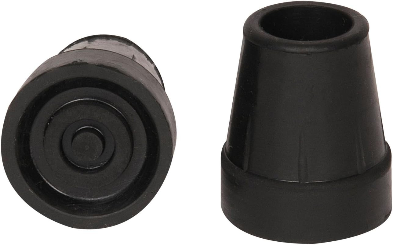 PCP Replacement Cane Tips, 3/4 Inch / 1.9 Cm Diameter, Black, Two Tips