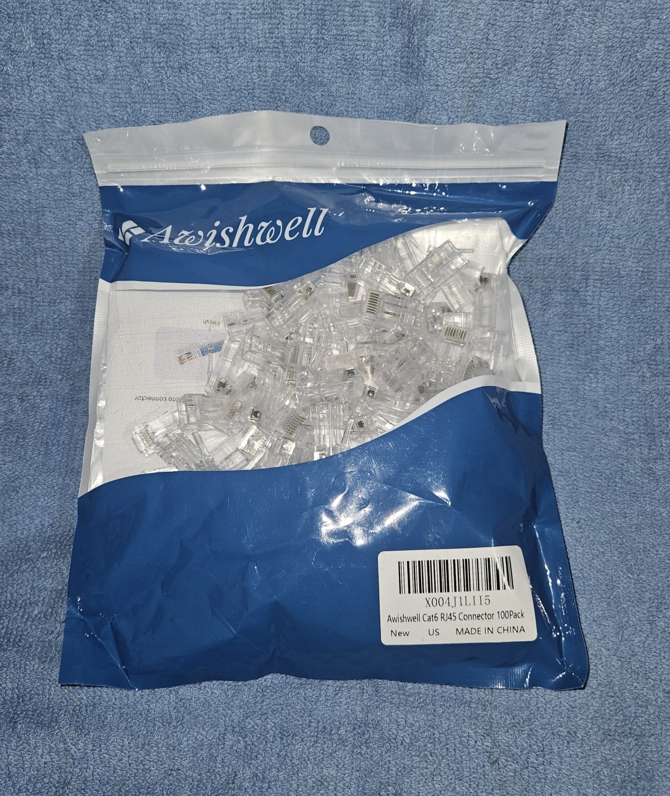 New in package.  Awishwell Cat6 RJ Connector 100 pack. (A7)