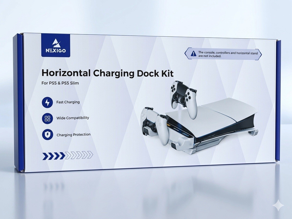 NexiGo Horizontal Charging Dock Kit for PS5 Slim Dual Controller Fast Charger