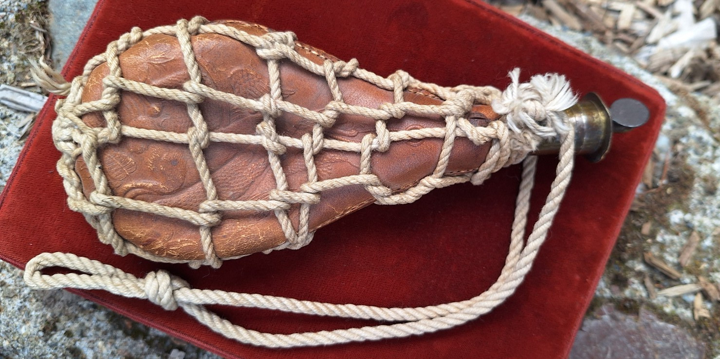 Antique Leather Gun Powder Flask