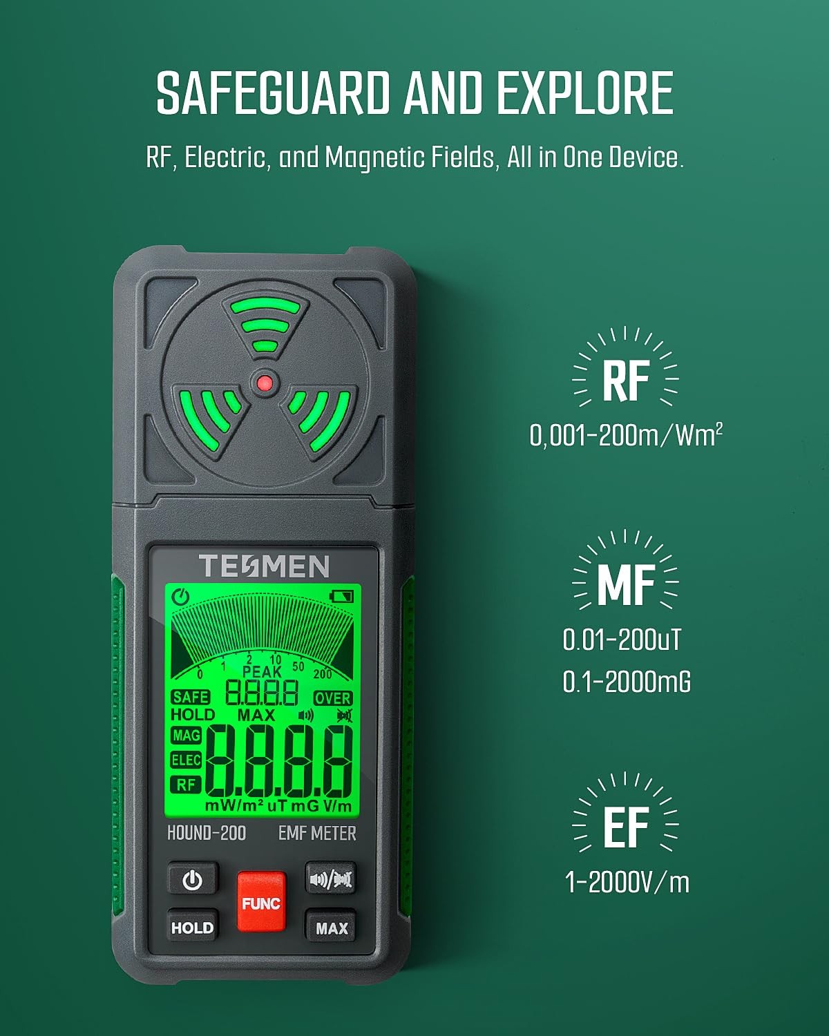 Three-in-one Portable Electromagnetic Field Detector, Hound-200
