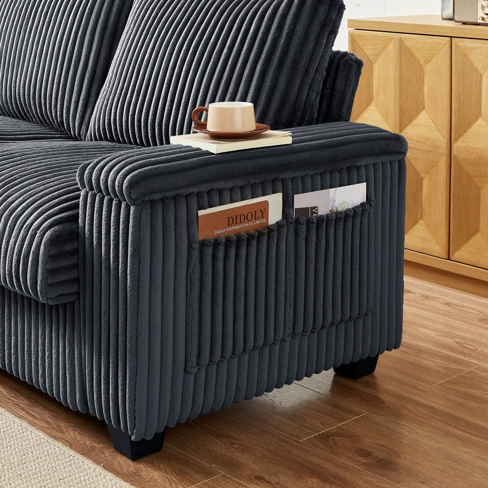 71" Corduroy Sofa with Storage Armrest USB and Plush Square Design