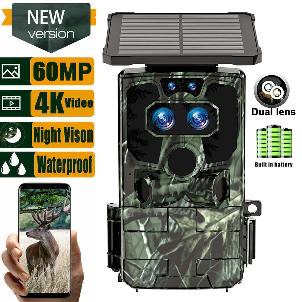 Voopeak 4K UHD 60MP WiFi Trail Camera Solar Powered Dual lens Starlight Vision