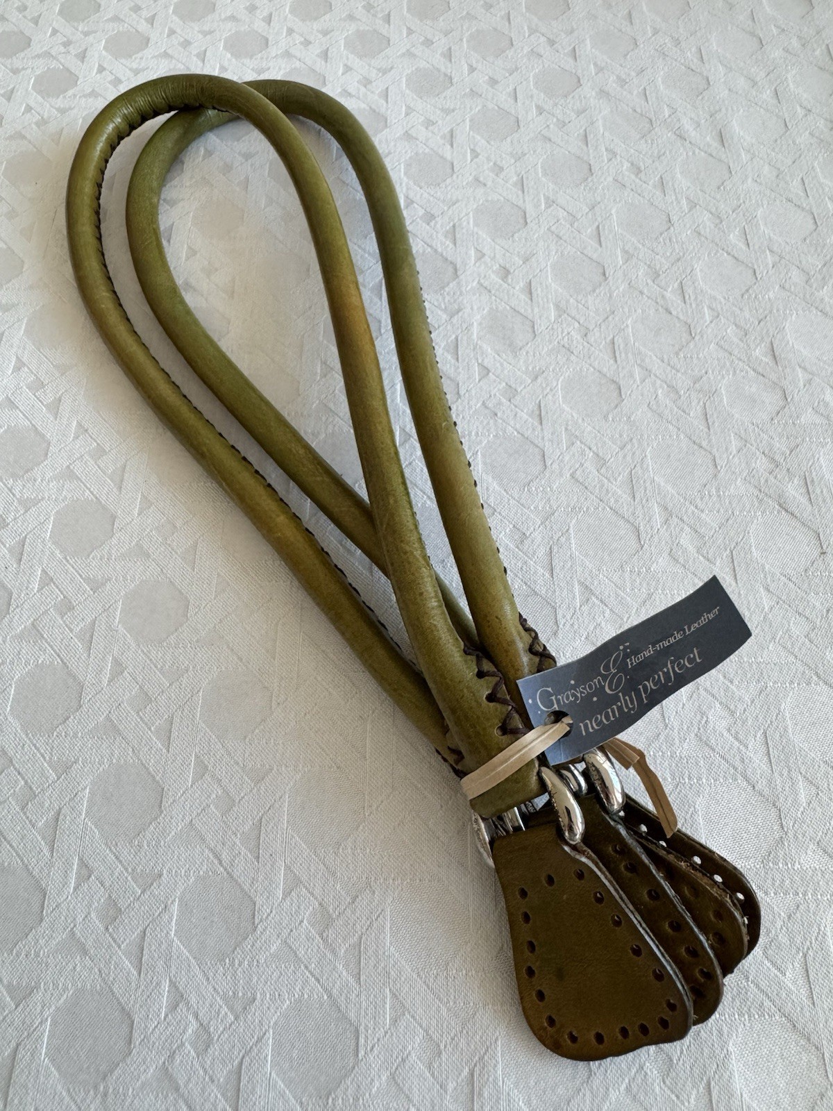 Grayson E Rolled Leather Purse Handles Large Green NEW