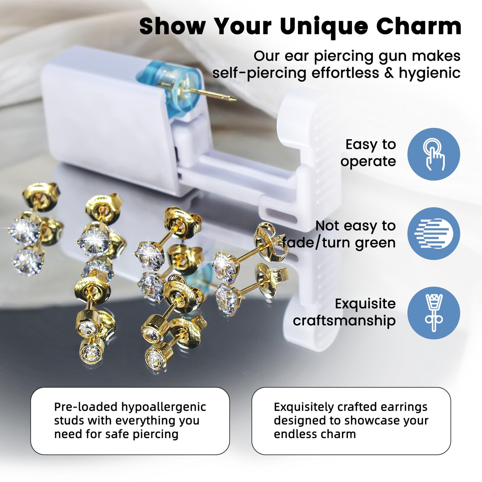 40Pcs Ear Piercing Kit, 4 Disposable Piercing , Gold Plated