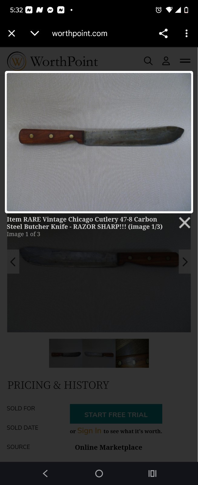 1930s Vintage 11.5" Blade LAKESIDE Village Blacksmith Carbon Butcher Knife USA