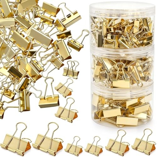174 Pcs Gold Binder Clips Paper Clamps, Assorted Sizes Paper Clamps Clips