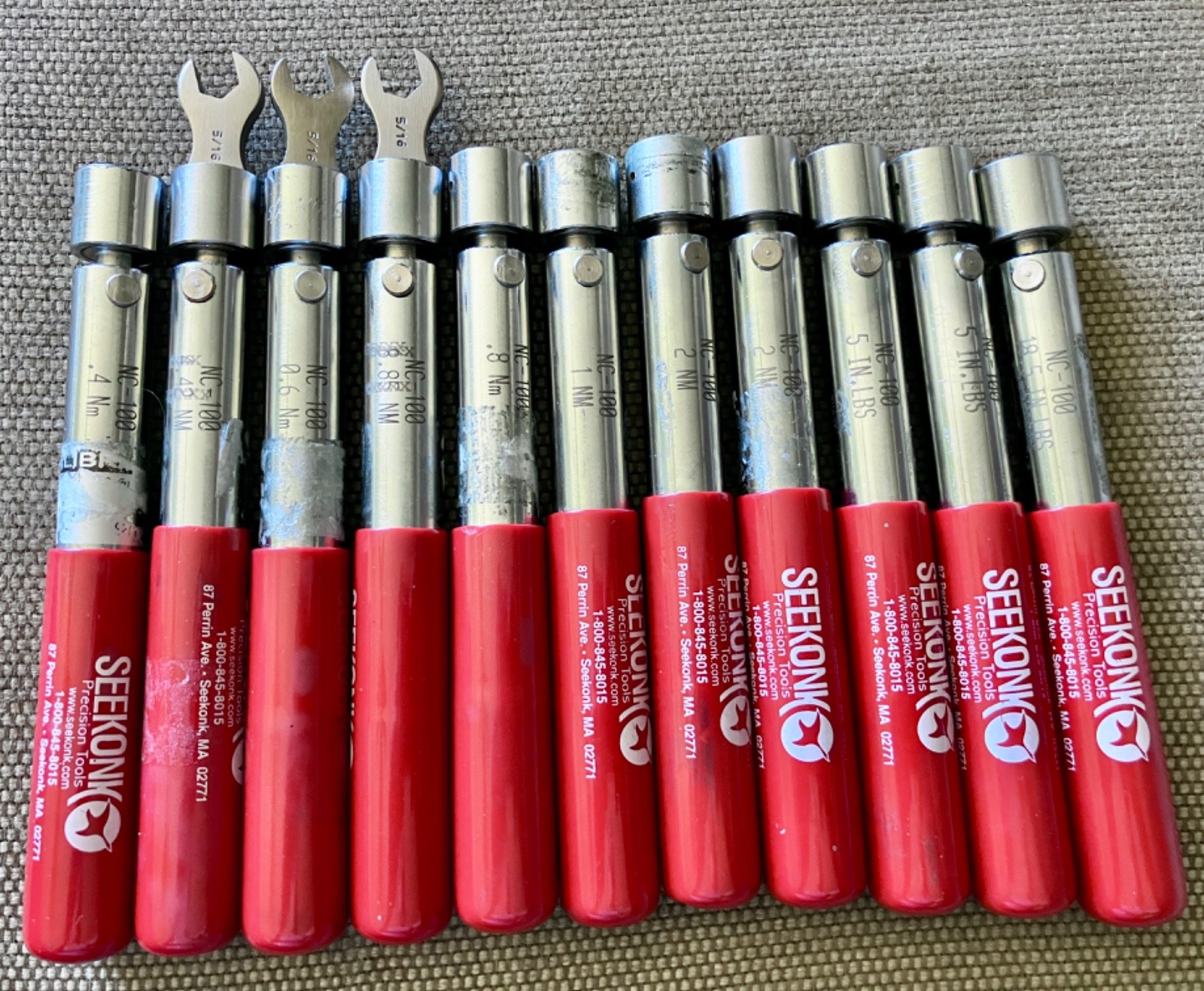Lot of 11 - Seekonk NC-100 Pre-Set Click Type Torque Wrenches .4Nm to 18.5in/lbs